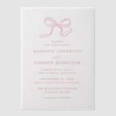 Elegant Roos Roze strik bruiloft Vellum Uitnodigingen (Voorkant)