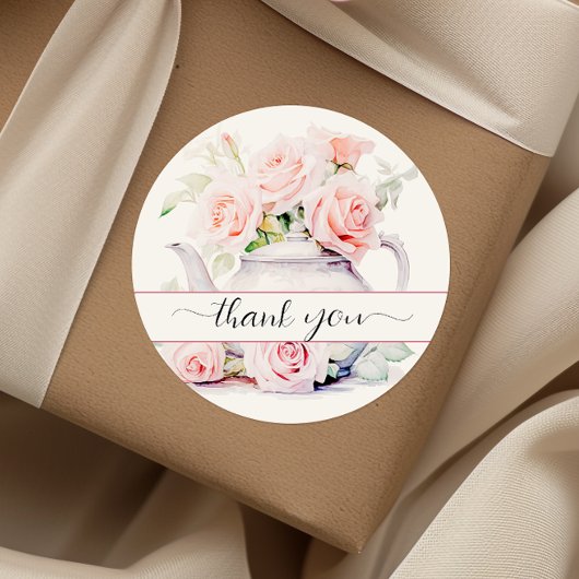 Elegant Roos Roze Tea Party Bedankt Sticker