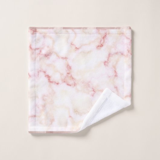 Elegant Roos roze witte marmer zwart monogram Bad Handdoek (Wasdoekje)