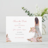Elegant Roos Script Pampas Grass Quinceañera Save The Date (Staand voorkant)