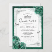 Elegant Roos Silver Green Quinceanera Kaart (Voorkant)