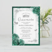 Elegant Roos Silver Green Quinceanera Kaart (Staand voorkant)