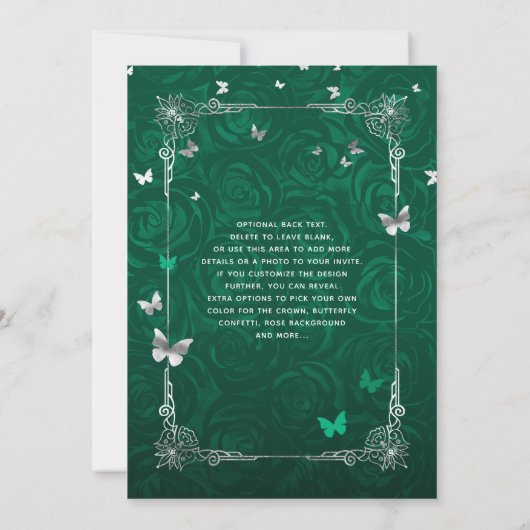 Elegant Roos Silver Green Quinceanera Kaart (Achterkant)