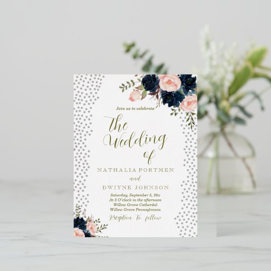 Elegant Roos Stars Wedding Uitnodiging (Staand Voorkant)