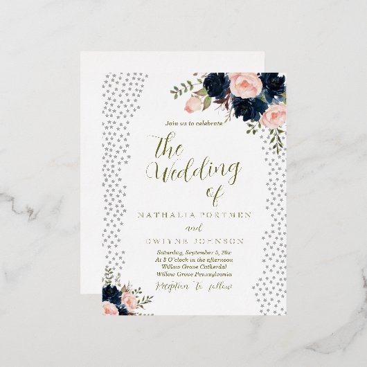 Elegant Roos Stars Wedding Uitnodiging (Voorkant / Achterkant)