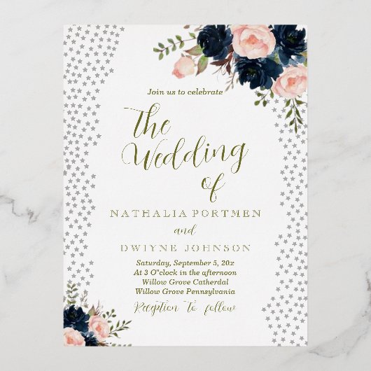 Elegant Roos Stars Wedding Uitnodiging (Voorkant)