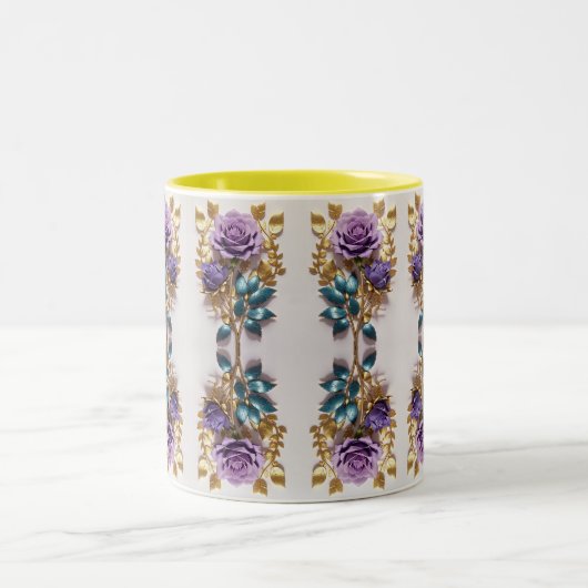 Elegant Roos Symbool Ontwerp | Tijdloze bloemenkun Tweekleurige Koffiemok (Center)