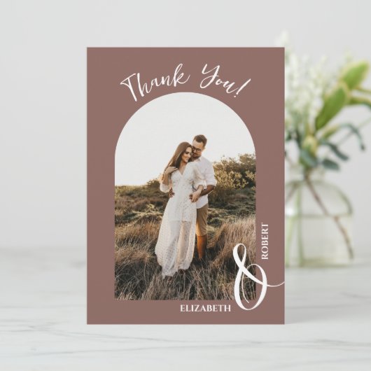 Elegant Roos Taupe trouwfoto Bedankkaart (Staand voorkant)