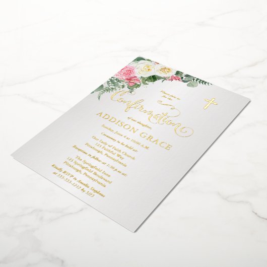 Elegant Roos tuin - meisjesbevestiging - goud Folie Uitnodiging (Gedraaid)