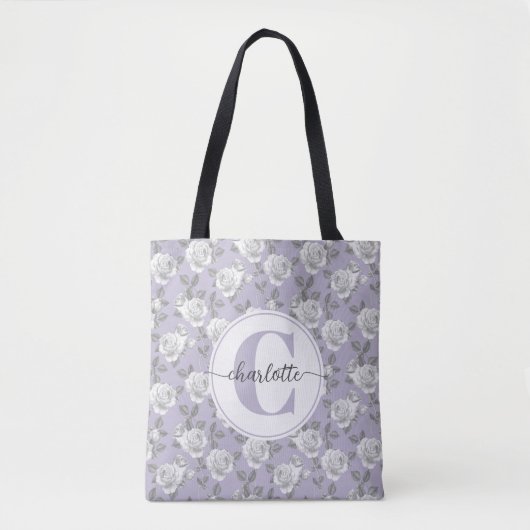 Elegant Roos Tuin Monogram Lavendel Tote Bag (Voorkant)