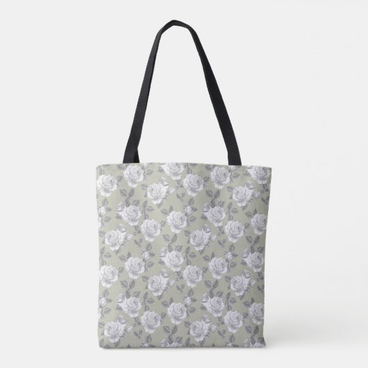 Elegant Roos Tuin Monogram Sage Groen Tote Bag (Achterkant)