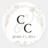 Elegant Roos Tuin Trellis Kalligrafie Monogram Ronde Sticker (Voorkant)