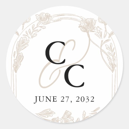 Elegant Roos Tuin Trellis Kalligrafie Monogram Ronde Sticker (Voorkant)