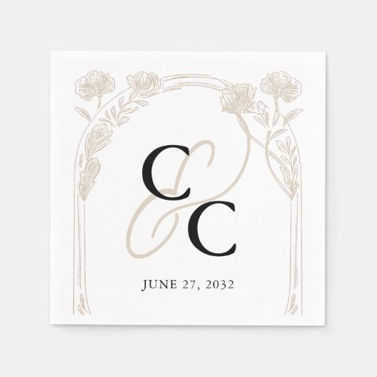 Elegant Roos Tuin Trellis Kalligrafie Monogram Servet (Voorkant)