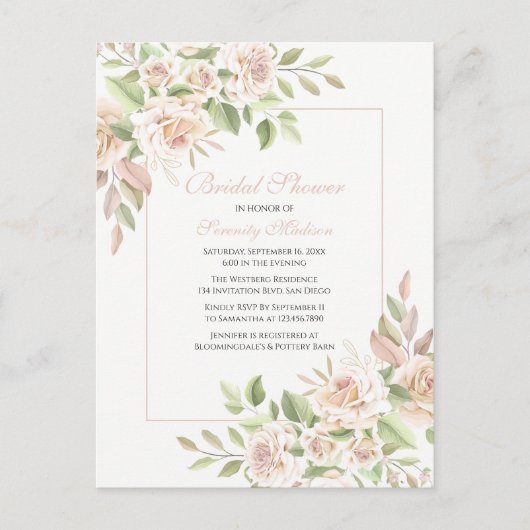 Elegant Roos Tuinroze Vrijgezellenfeest Uitnodiging Briefkaart (Voorkant)