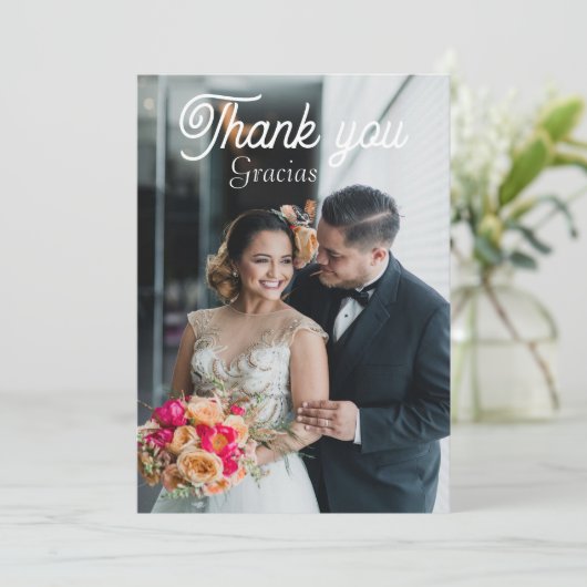 Elegant Roos tweetalige flat dank u kaart (Staand voorkant)