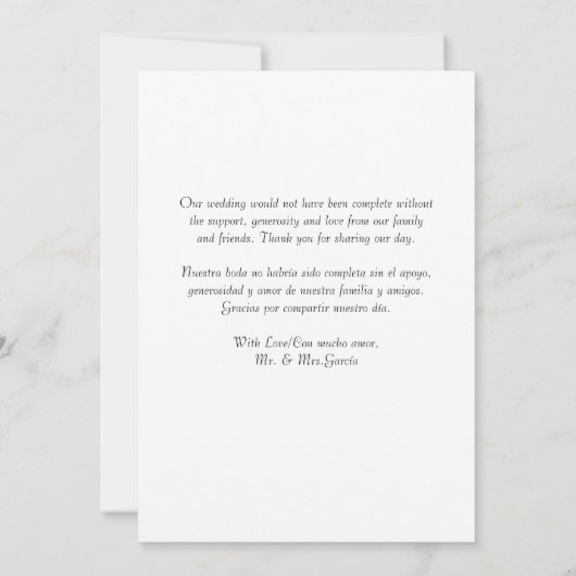 Elegant Roos tweetalige flat dank u kaart (Achterkant)