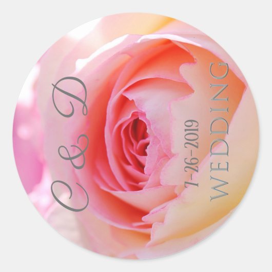 Elegant. Roos van Monogram roze bruiloft Ronde Sticker (Voorkant)
