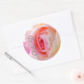 Elegant. Roos van Monogram roze bruiloft Ronde Sticker (Envelop)