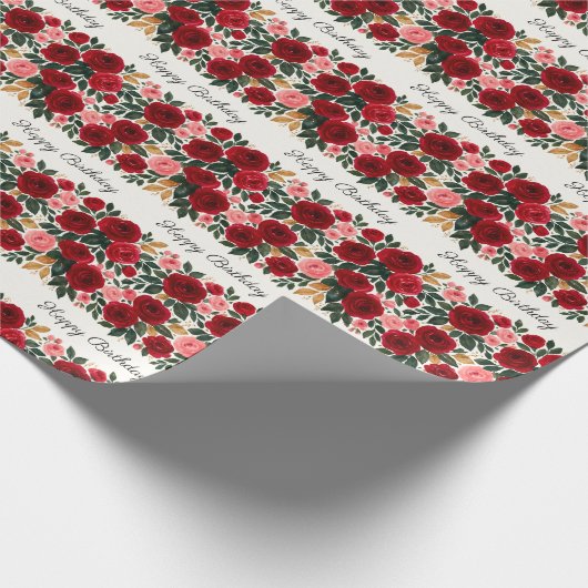 Elegant Roos Verjaardag Inpakpapier – Rood & Roze (Hoek)