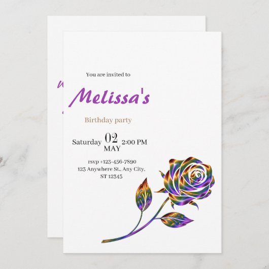 Elegant Roos verjaardagsuitnodiging Kaart (Voorkant / Achterkant)