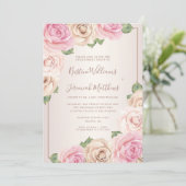 Elegant Roos Waterverf Floral Engagement Party Kaart (Staand voorkant)