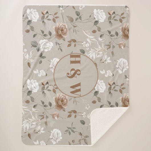 Elegant Roos & wijnpatroon Sherpa Blanket Sherpa Deken (Voorkant)