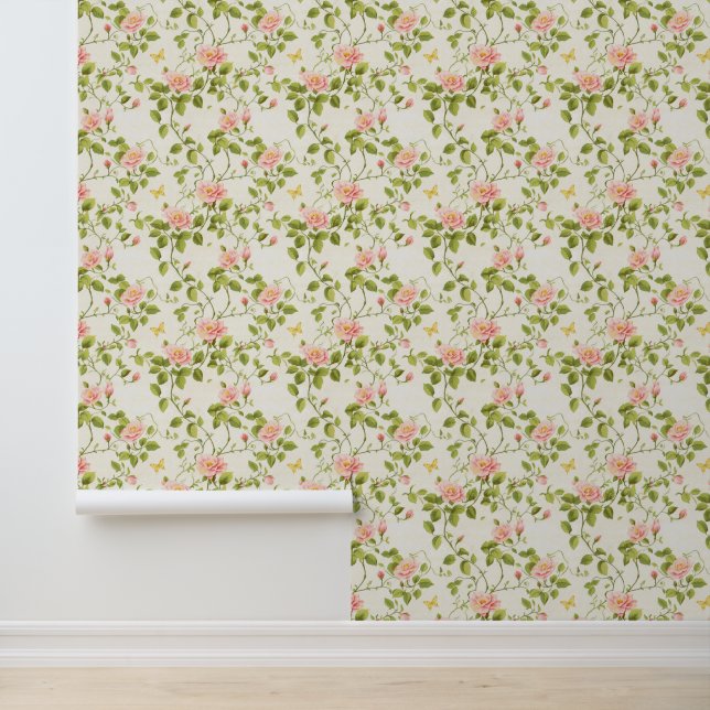 Elegant Roos wijnstok bloeien Behang (Applicatie)