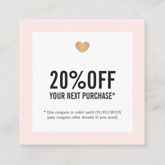 Elegant Roos Wit Faux Goud Hart Salon Coupon (Voorkant)