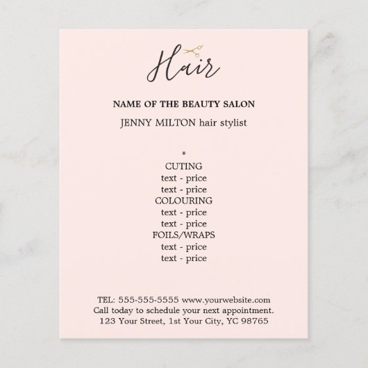 Elegant Roos Wit Gouden Schaar Haar Menu Flye (Voorkant)