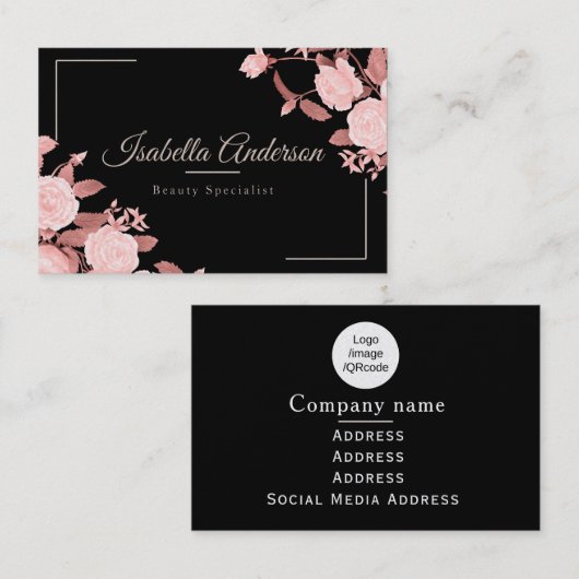 Elegant Roos zwart Visitekaartje (Voorkant / Achterkant)