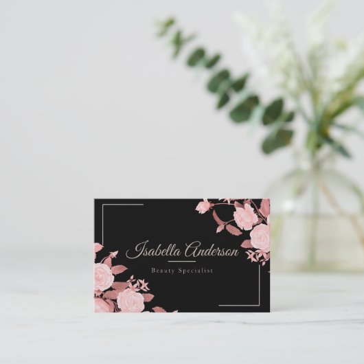 Elegant Roos zwart Visitekaartje (Staand voorkant)