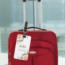 Elegant roosgouden bloemenmonogram bagagelabel