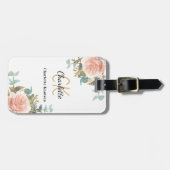 Elegant roosgouden bloemenmonogram bagagelabel (Voorkant horizontaal)