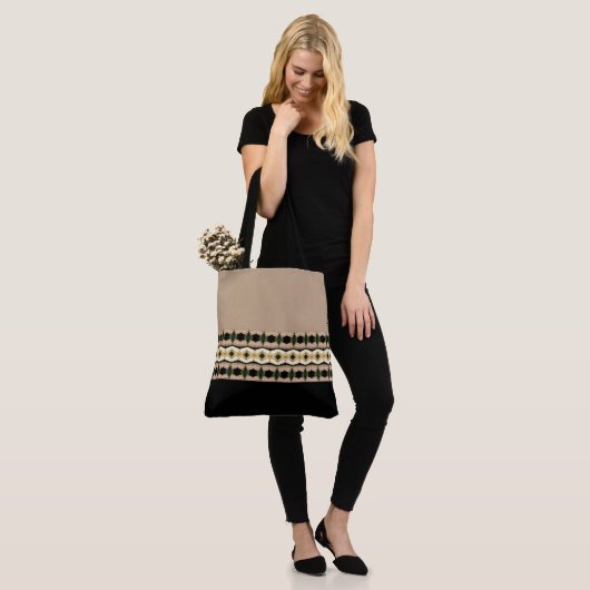 Elegant rooskleurig roze met zwart patroon tote bag (Op model)