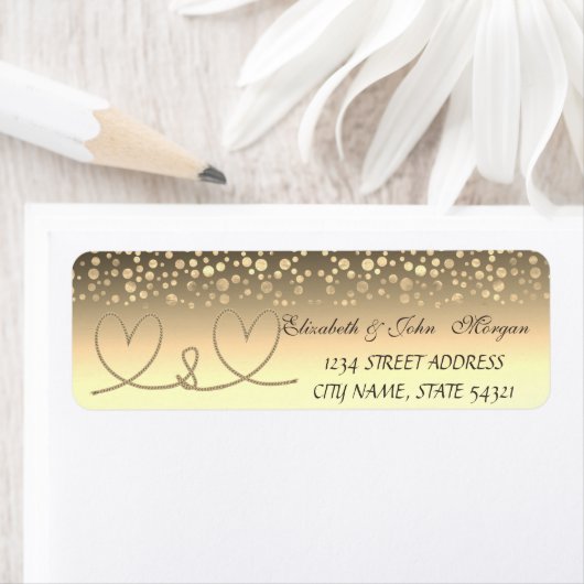 Elegant Rope Hearts, Gold Confetti Address Label (Insitu)
