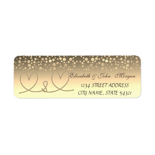 Elegant Rope Hearts, Gold Confetti Address Label (Voorkant)