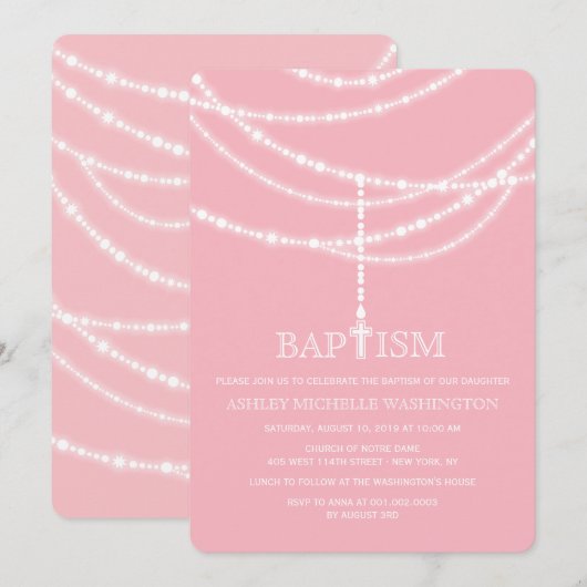 Elegant Rosary Cross Sparkles Baptism Religity Kaart (Voorkant / Achterkant)