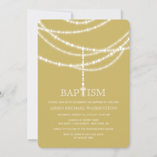 Elegant Rosary Cross Sparkles Baptism Religity Kaart (Voorkant)