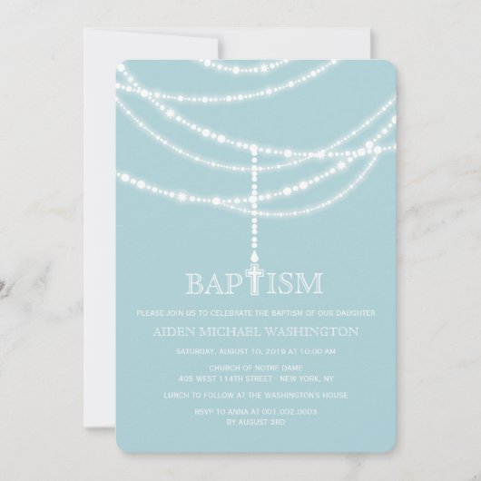 Elegant Rosary Cross Sparkles Baptism Religity Kaart (Voorkant)