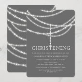 Elegant Rosary Cross Sparkles Christening Invite Kaart (Voorkant / Achterkant)