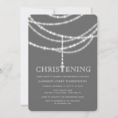Elegant Rosary Cross Sparkles Christening Invite Kaart (Voorkant)