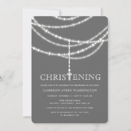 Elegant Rosary Cross Sparkles Christening Invite Kaart