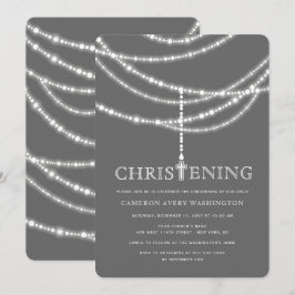 Elegant Rosary Cross Sparkles Christening Invite Kaart
