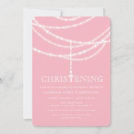 Elegant Rosary Cross Sparkles Christening Invite Kaart