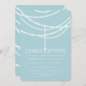 Elegant Rosary Cross Sparkles Christening Invite Kaart (Voorkant / Achterkant)