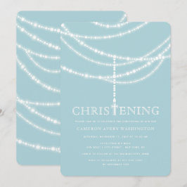 Elegant Rosary Cross Sparkles Christening Invite Kaart