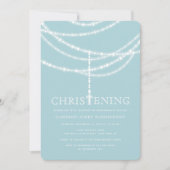 Elegant Rosary Cross Sparkles Christening Invite Kaart (Voorkant)
