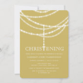 Elegant Rosary Cross Sparkles Christening Invite Kaart (Voorkant)