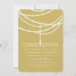 Elegant Rosary Cross Sparkles Christening Invite Kaart